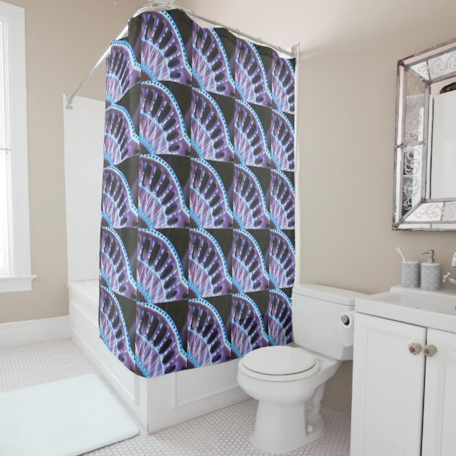 RIDEAUX DE DOUCHE FANS D'ARCHITECTURE BLEU VIOLET (En situation)