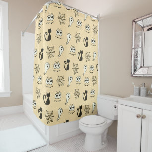 Rideaux De Douche Fantôme, toiles d'araignées et chats noirs Jaune