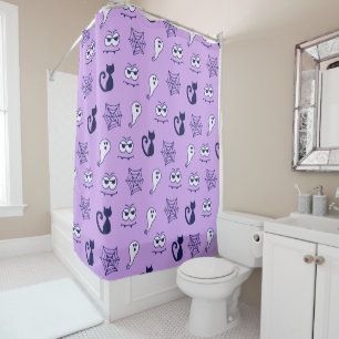 Rideaux De Douche Fantôme, Toiles d'araignées et Chats noirs Violet