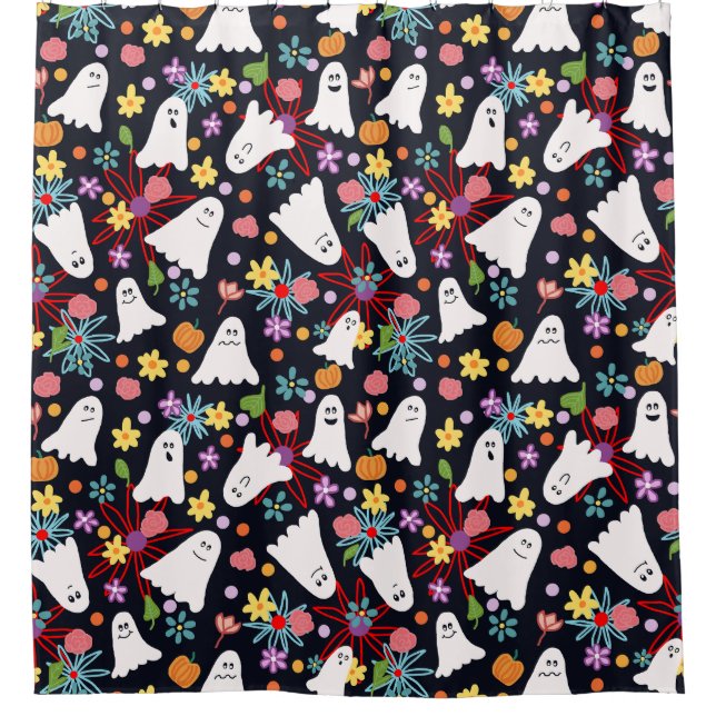 Rideaux De Douche Fantômes et fleurs (Devant)