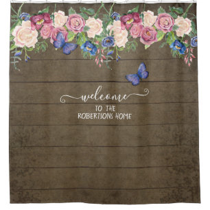 Rideaux De Douche Farmhouse rustique Country Floral Wood Nom de fami