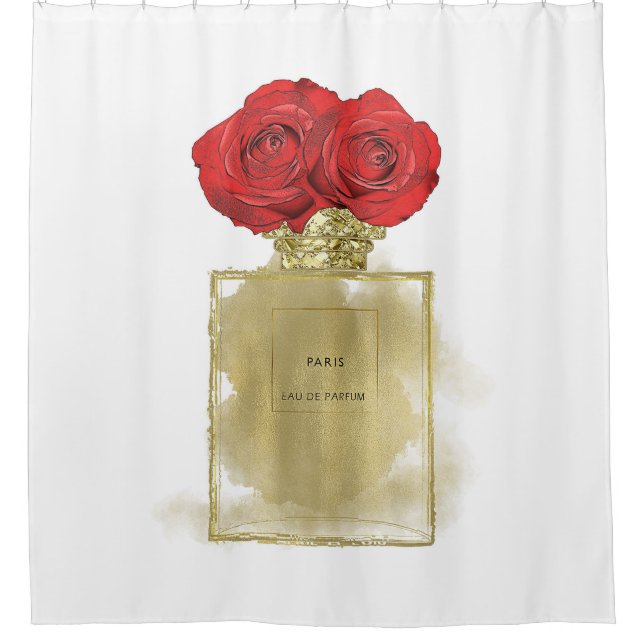 Rideaux De Douche Fashion Florale Bouteille de parfum Roses rouges G (Devant)