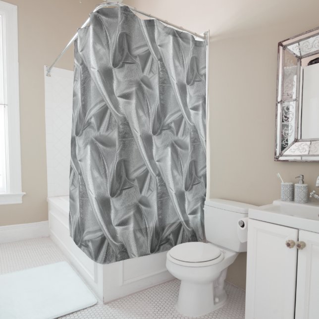 Rideaux De Douche Faux Métallic Silver Grey Lame' Tissu brisé (En situation)