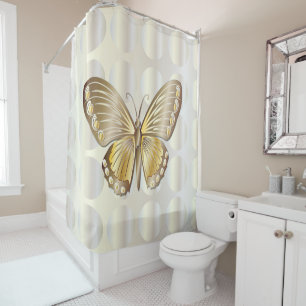 Rideaux De Douche Faux Papillon d'or métallique à points de verre
