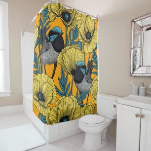 Rideaux De Douche Fée et pavots en jaune