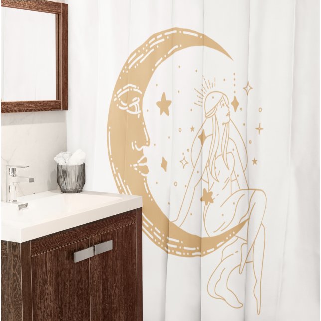 Rideaux De Douche Femme céleste lune & étoiles, boho, or élégant (Créateur téléchargé)