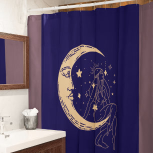 Rideaux De Douche Femme céleste lune & étoiles, boho, or élégant