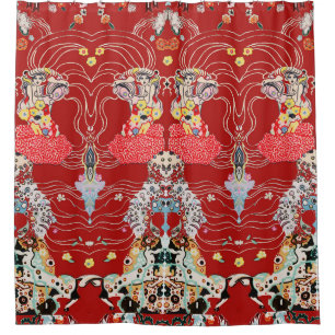 Rideaux De Douche FEMME, CENTAUR FLORAL Royal Rouge Blanc Klimt Moti