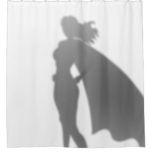 Rideaux De Douche Femme de super héros derrière la silhouette drôle