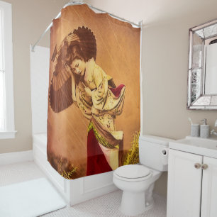 Rideaux De Douche Femme japonaise vintage dans le vent 