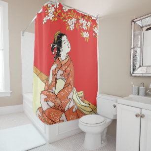 Rideaux De Douche Femme sous les fleurs de cerisier