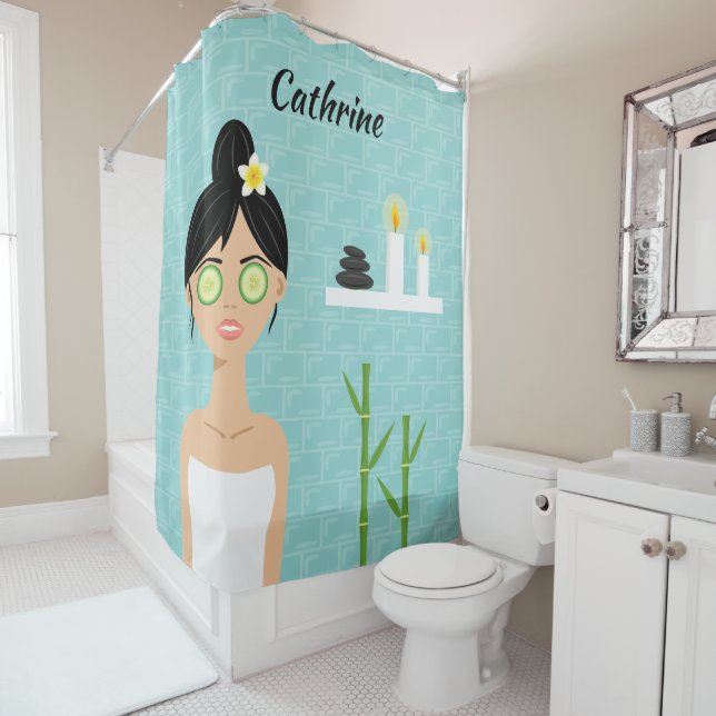 Rideaux De Douche Femme Spa de bain Illustration et nom (En situation)