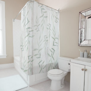 Rideaux De Douche Ferme botanique blanc bois rustique feuilles