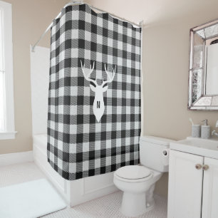 Rideaux De Douche Ferme Noir Noir Blanc Buffalo Cerf Monogramme