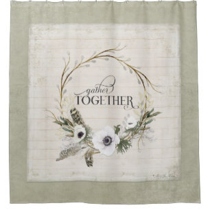 Rideaux De Douche Ferme rustique Aquarelle Wreath Floral Bois Art