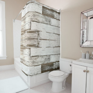 Rideaux De Douche ferme rustique grange beige gris blanc bois