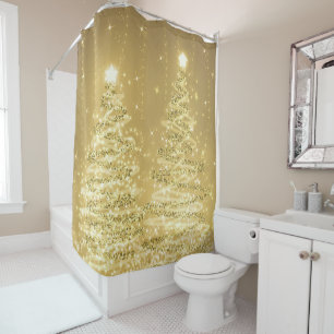 Rideaux De Douche Festif Noël étincelant arbres Or 