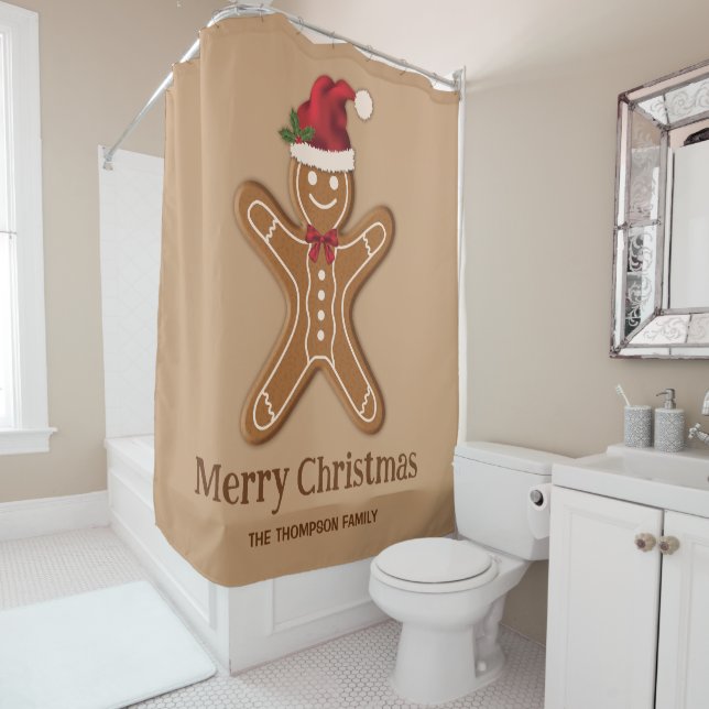 Rideaux De Douche Festif pain d'épices Cookie de Noël avec texte (En situation)