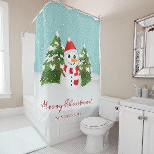 Rideaux De Douche Festif Winter Snowman & Nom personnalisé Noël