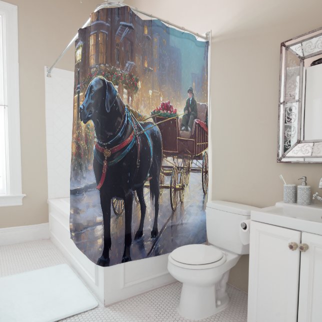Rideaux De Douche Festive de Noël au Labrador noir (En situation)