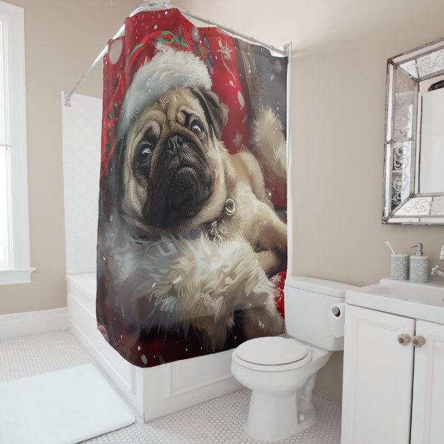 Rideaux De Douche Festive de Noël de chien carlin (En situation)