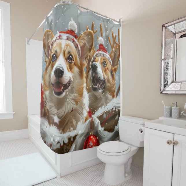 Rideaux De Douche Festive de Noël de Chien de Corgi (En situation)