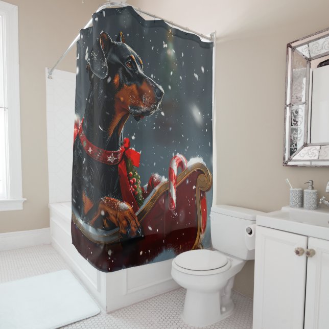 Rideaux De Douche Festive de Noël de chien Doberman (En situation)