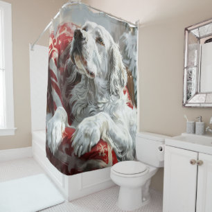 Rideaux De Douche Festive de Noël de Chien Setter anglais