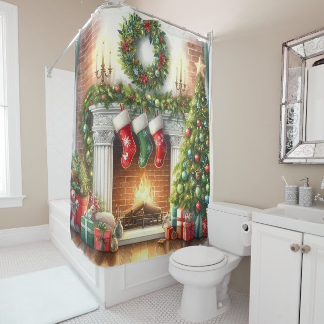 Rideaux De Douche Festive Noël Stockage (En situation)