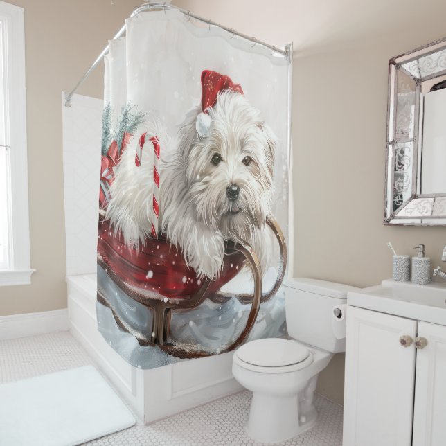 Rideaux De Douche Fête de Noël de Chien de Coton De Tulear (En situation)