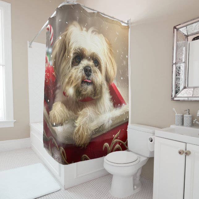 Rideaux De Douche Fête de Noël de Chien Malti Tzu (En situation)