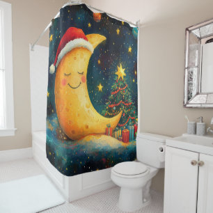 Rideaux De Douche Fête de Noël drôle Lune Galaxy
