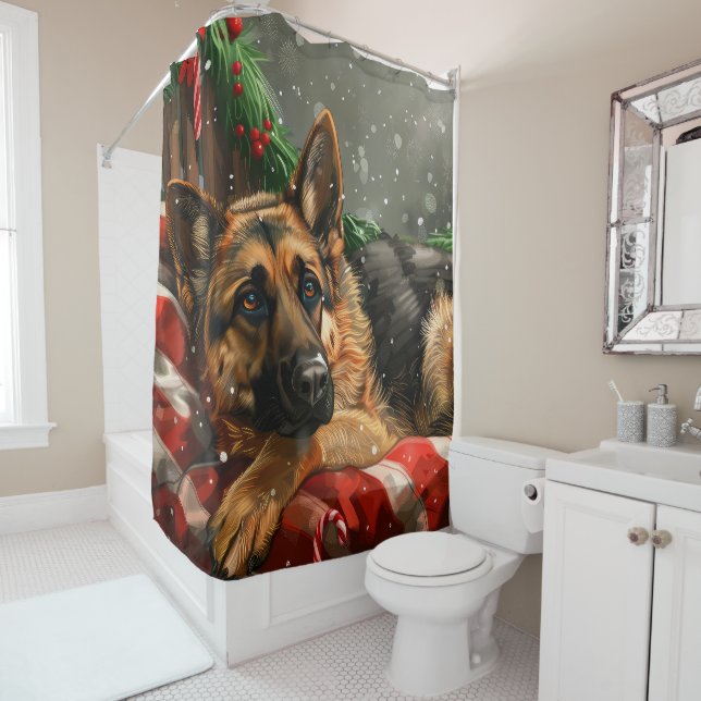Rideaux De Douche Fête de Noël du berger allemand Chien (En situation)