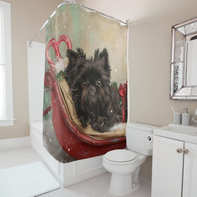 Rideaux De Douche Fête de Noël du chien Affenpinscher (En situation)