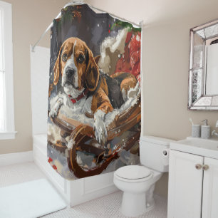 Rideaux De Douche Fête de Noël du chien beagle