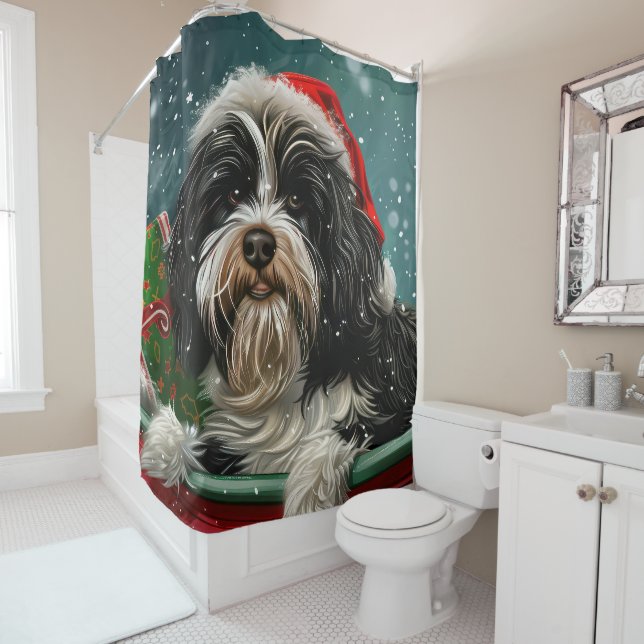 Rideaux De Douche Fête de Noël du chien tibétain Terrier (En situation)