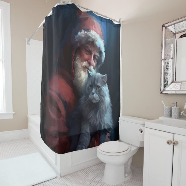 Rideaux De Douche Fête du Père Noël du chat bleu russe (En situation)