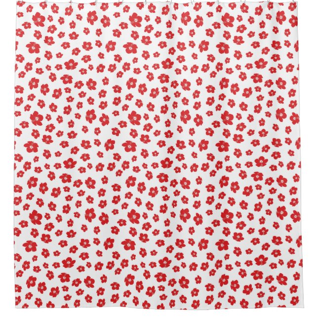 Rideaux De Douche Fêtes Noël Rouge Hibiscus Fleurs Flor (Devant)