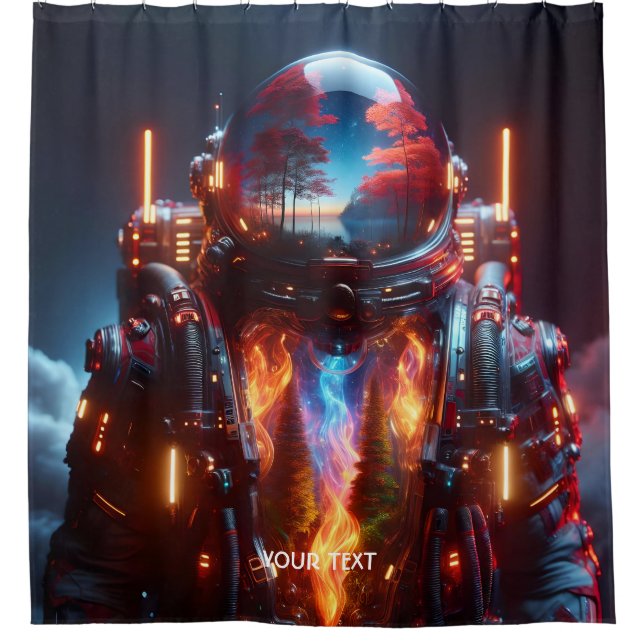 Rideaux De Douche Feu de paysage d'astronautes mignons Imaginaire (Devant)