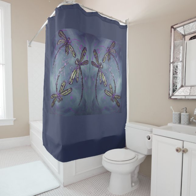 Rideaux De Douche Feu nocturne violet de libellule (En situation)