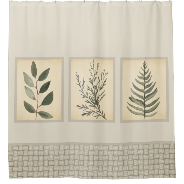 Rideaux De Douche Feuillage Tissé Bordure Neutre Beige (Devant)