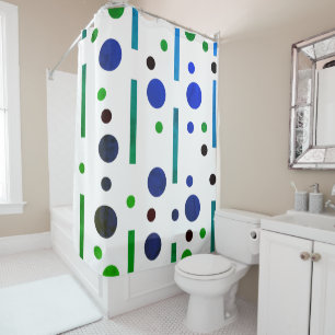 Rideaux De Douche Feuillage vert et bleu : Points et lignes