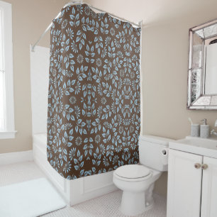 Rideaux De Douche Feuille Brown et bleue Imprimer / Décor maison ten
