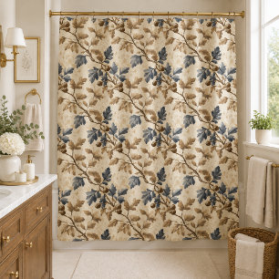Rideaux De Douche Feuille de chêne vintage automne Bleu et or élég