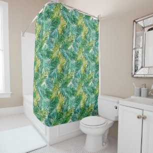 Rideaux De Douche Feuille de palmier verte aquarelle de l'île tropic