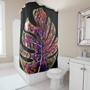 Rideaux De Douche Feuille Lumineuse Néon Tropicale