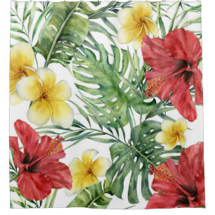 Rideaux De Douche Feuilles botaniques tropicaux & Fleurs Floral Chic