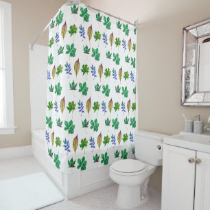 Rideaux De Douche Feuilles d'aquarelle vert et bleu