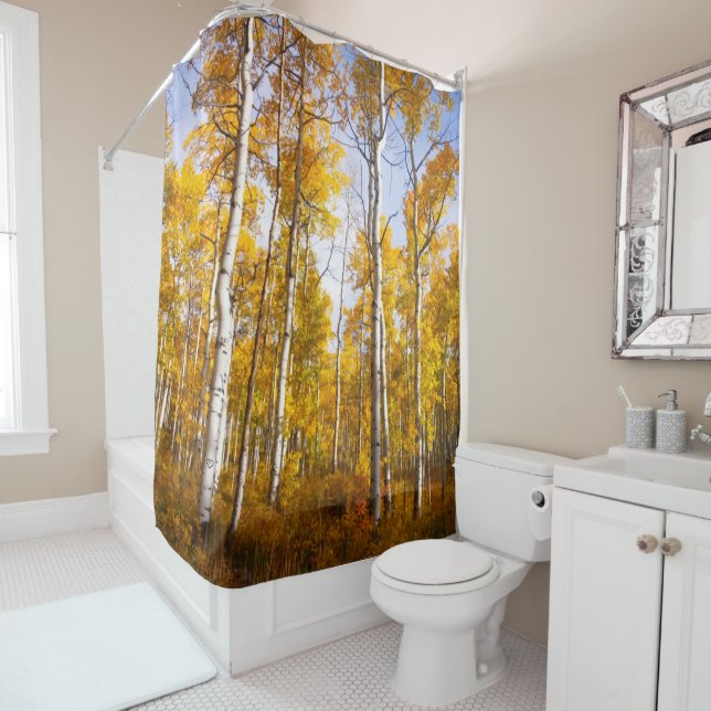 Rideaux De Douche Feuilles d'automne jaunes d'Aspen Groove (En situation)