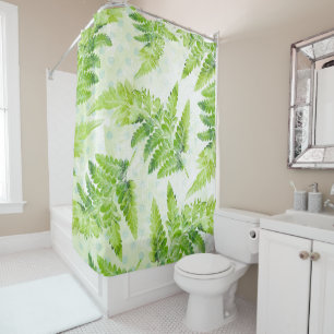 Rideaux De Douche Feuilles de fougère vertes aquarelle botanique mod